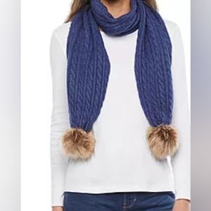 Indigo Cable Pom Scarf Blue Multi Color